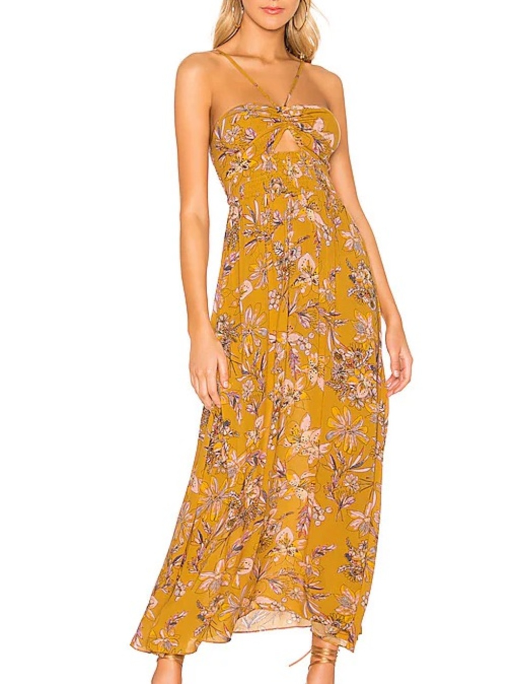Free People Mustard Yellow Floral Maxi Dress